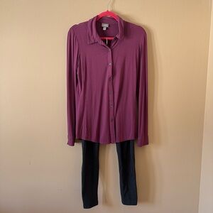SET J.Jill Raspberry Tunic and Grey Leggings, Size Small